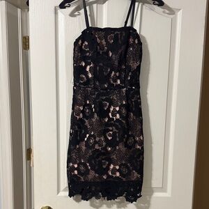 Charlotte Russe Black Lace Overlay Pink Slip Mini Dress